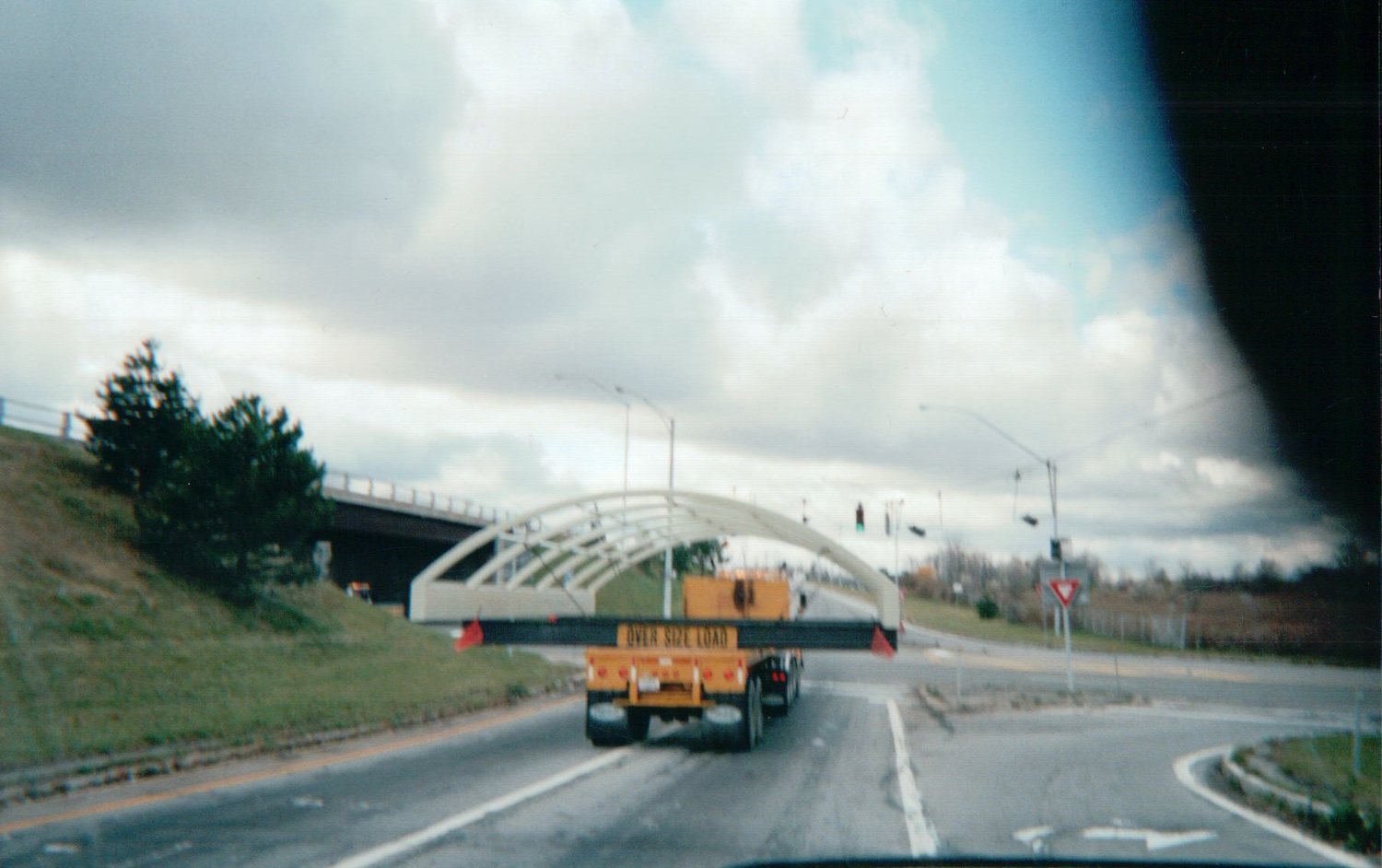 Hauling a steel arch bridge section, oversize load