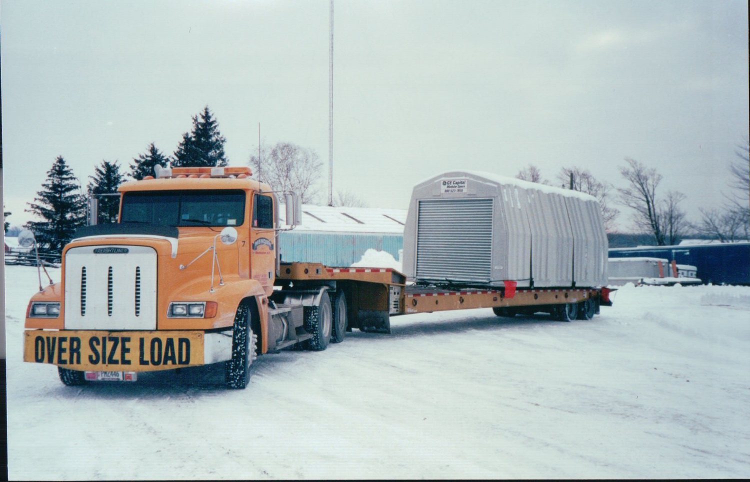 Hauling a modular building through the snow